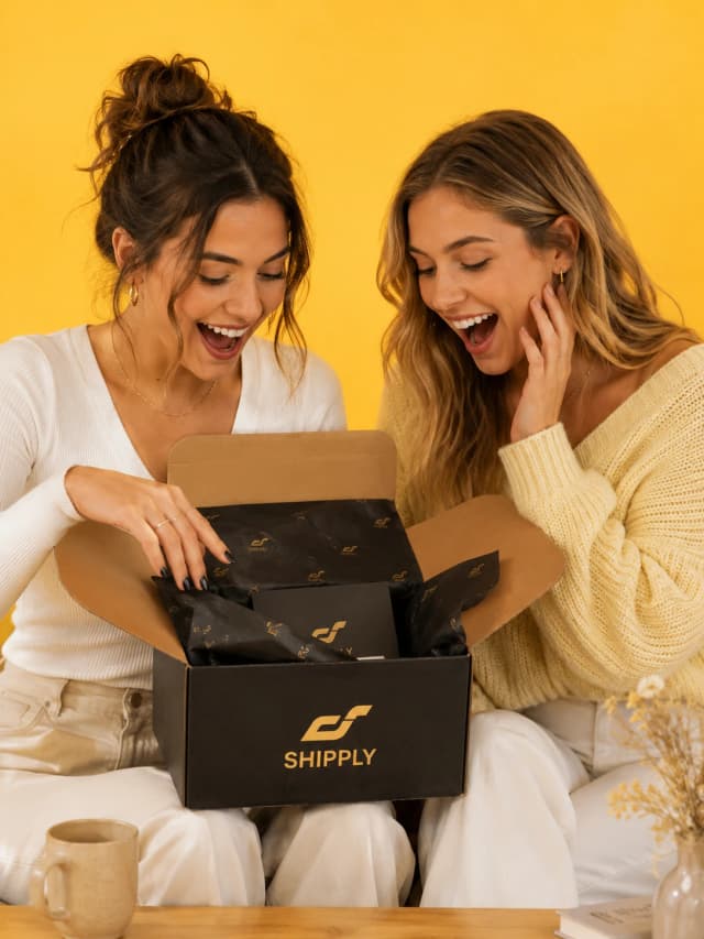 Zwei begeisterte Kundinnen beim Unboxing eines shipply-Pakets