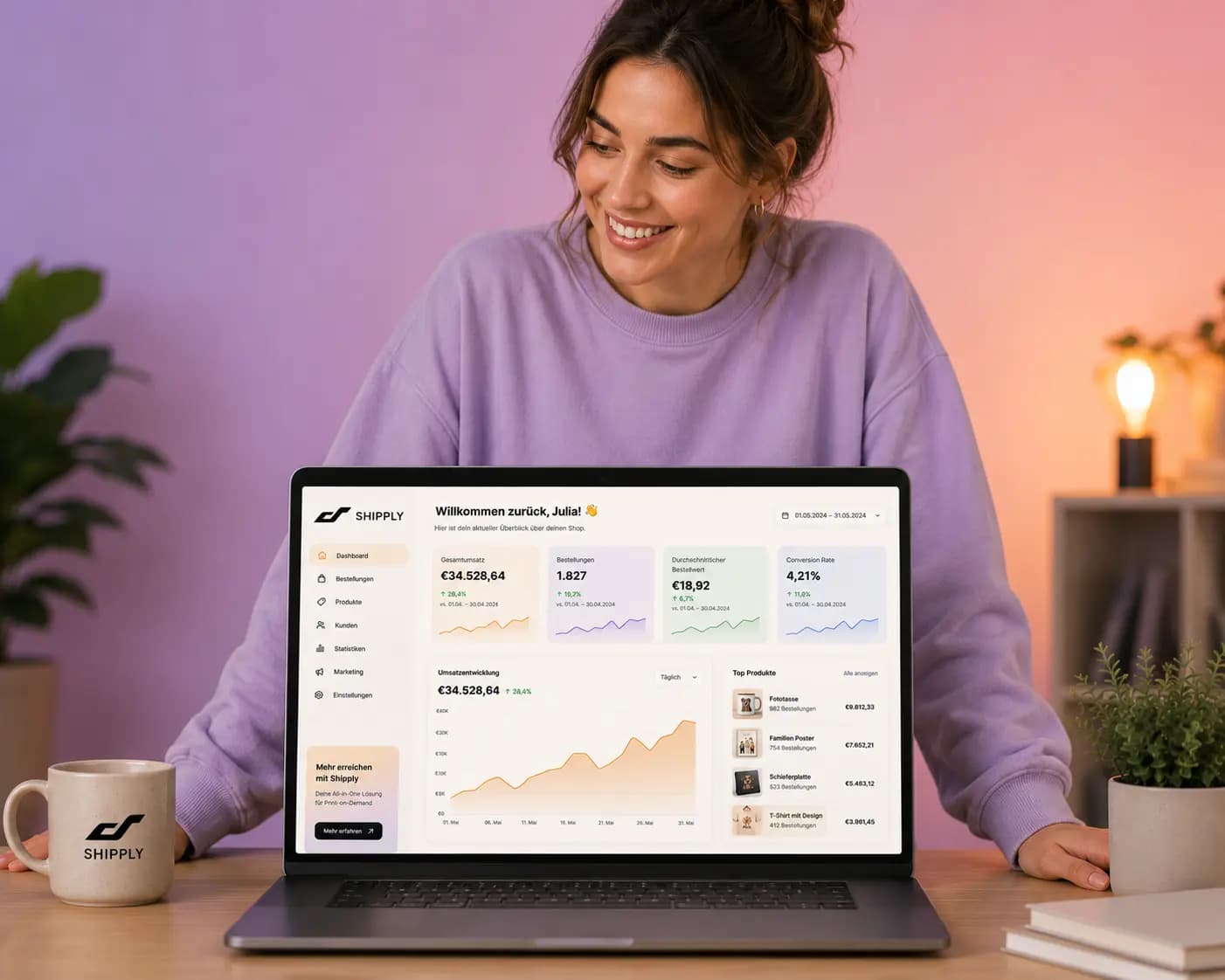 shipply-Dashboard: Umsatzübersicht, Top-Produkte, Marketing-Performance
