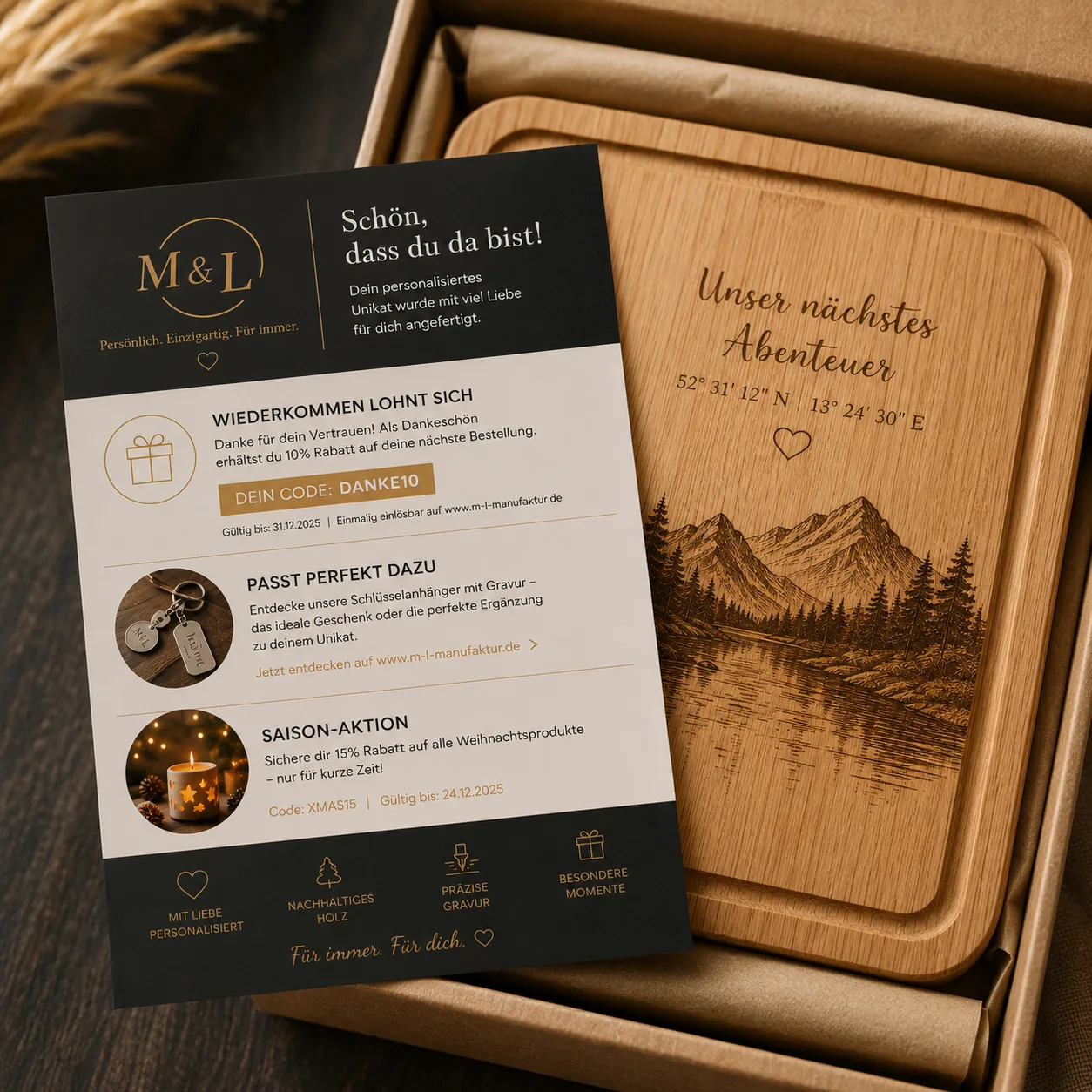 Flyer-Beilage mit Aktionscode im Versandpaket