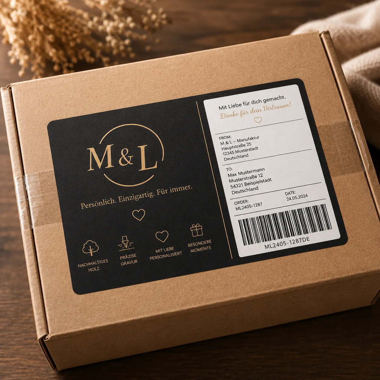 Individuell bedruckter Versandkarton mit Unternehmens-Logo und Farben