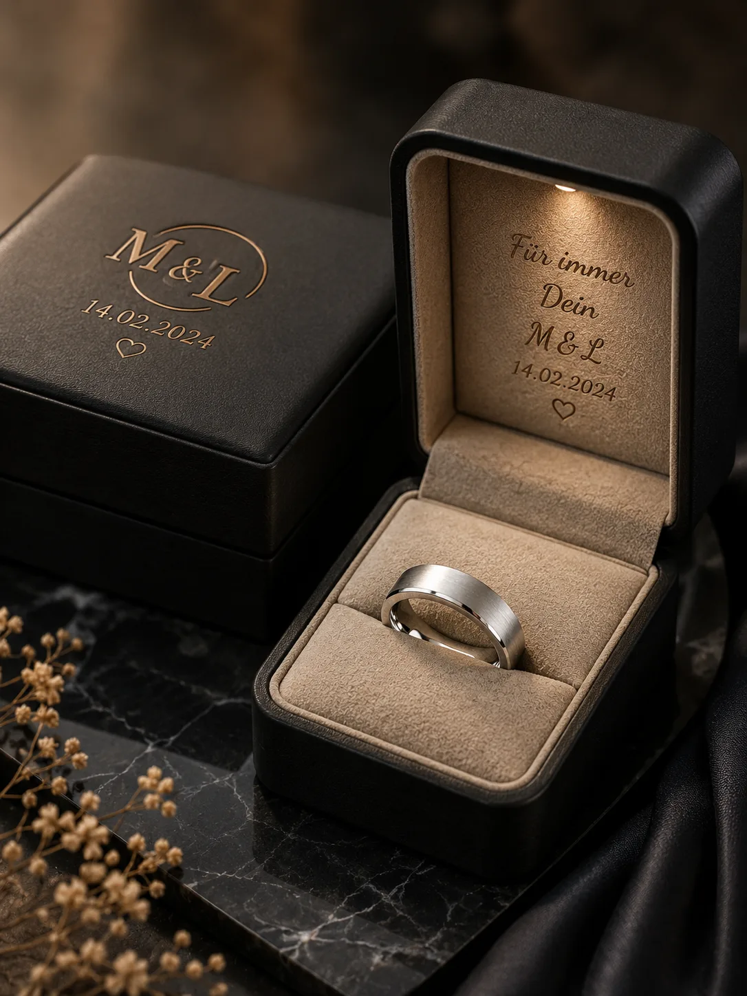 Schmuck in gebrandeter Box mit Saisonals-Sticker und Einleger